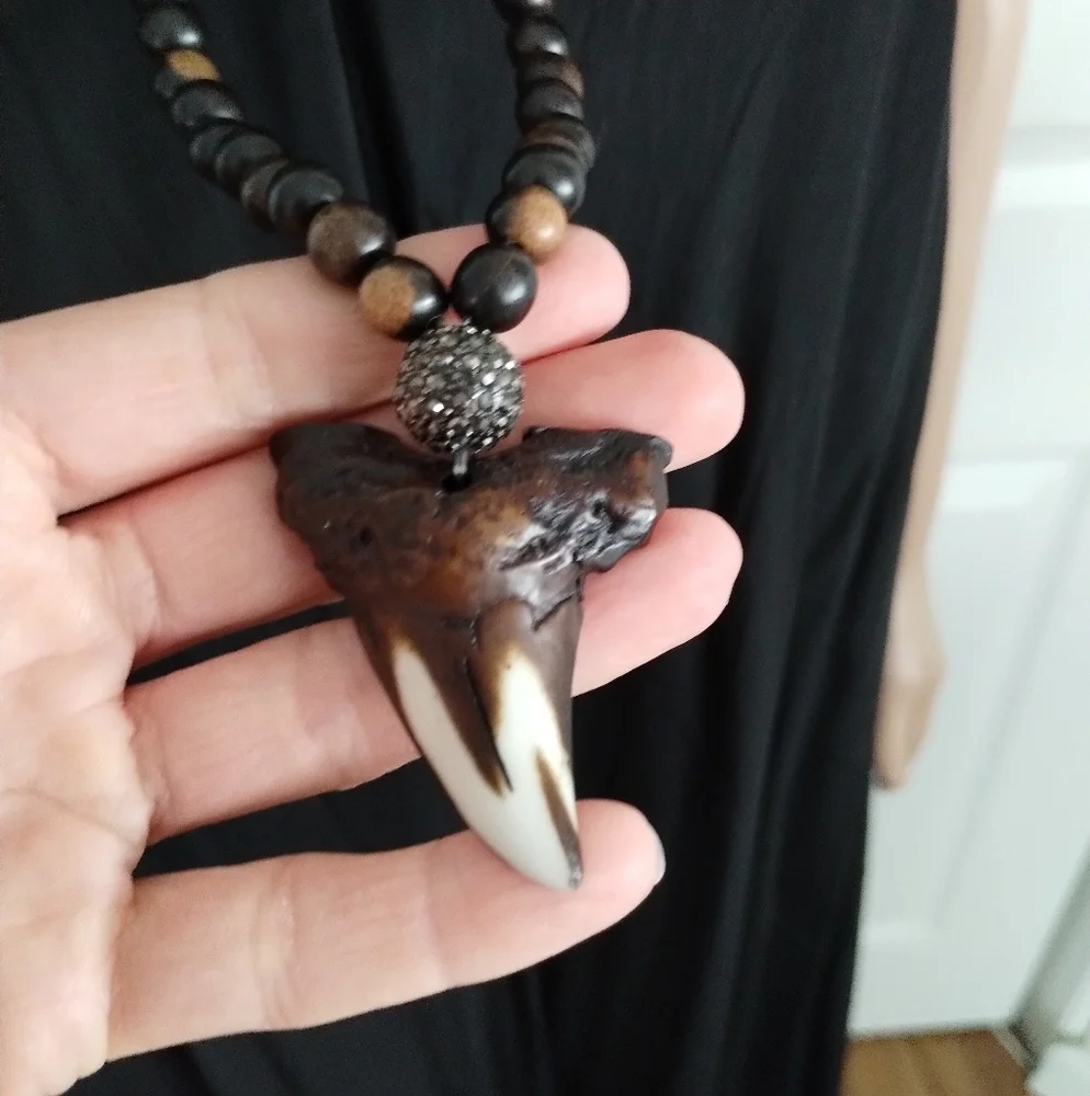 Beaded Necklace Faux Shark Tooth